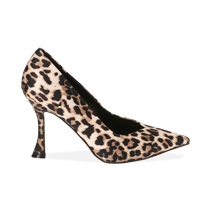 Escarpins léopard en satin, talon 10 cm 