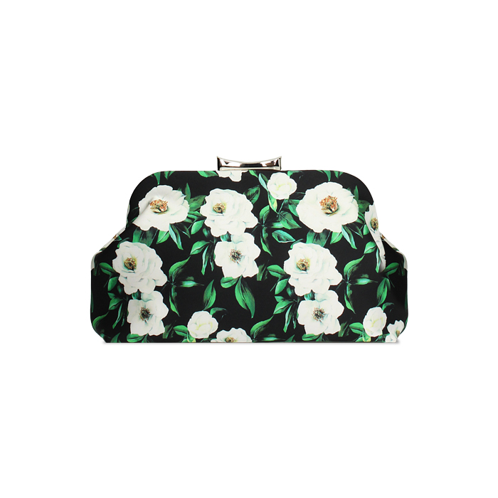 Pochette nera e bianca a fiori con tracolla removibile