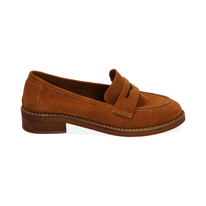 Mocassini cognac flat in camoscio