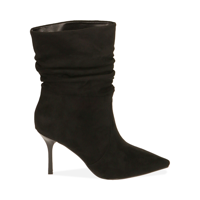Ankle boots neri in microfibra, tacco 8,5 cm 