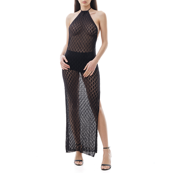 Vestito lungo nero macramè