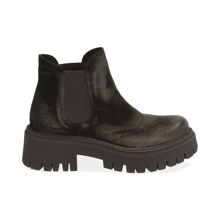 Chelsea boots neri in camoscio, tacco 5,5 cm 