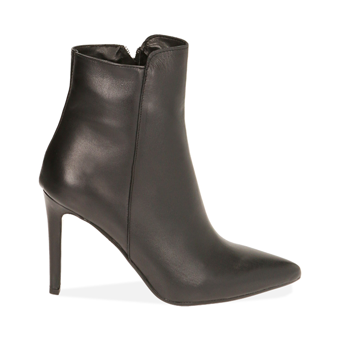 Ankle boots neri in pelle, tacco 10 cm 