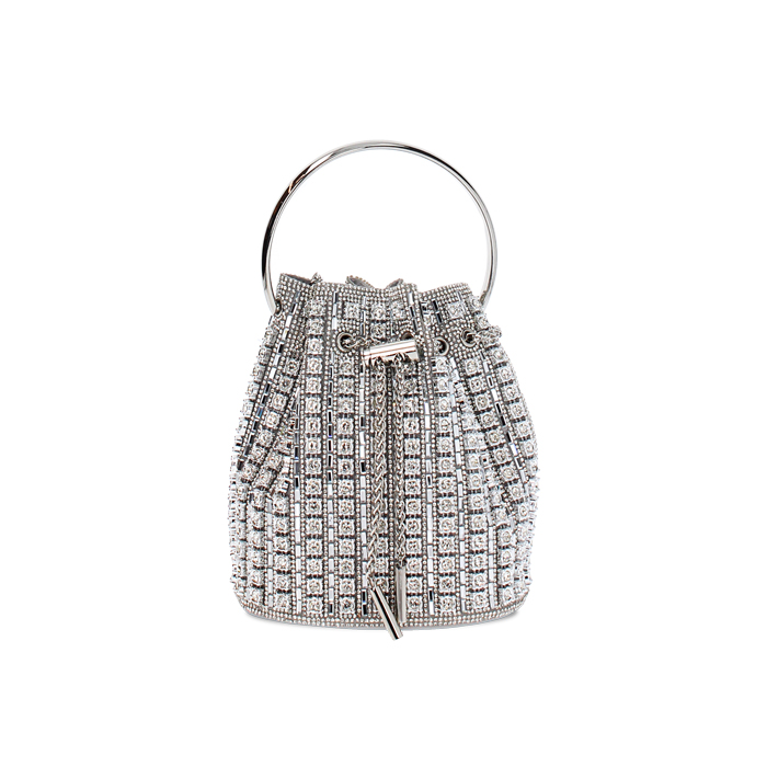 Mini sac femme argenté en laminé avec pierres