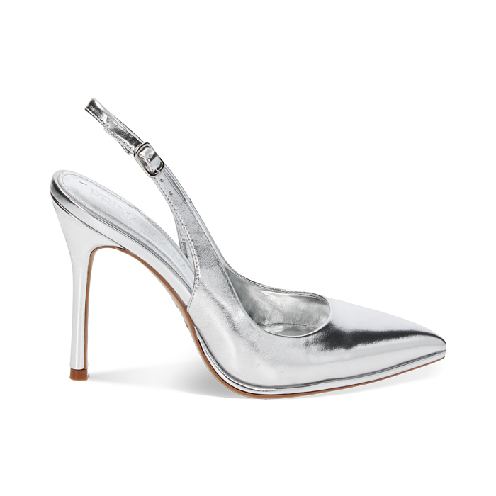 Décolleté slingback argento laminate, tacco 10 cm