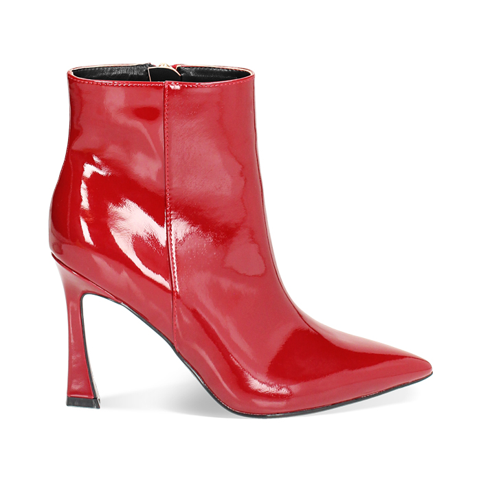 Tronchetto rosso verniciato, tacco 9,5 cm