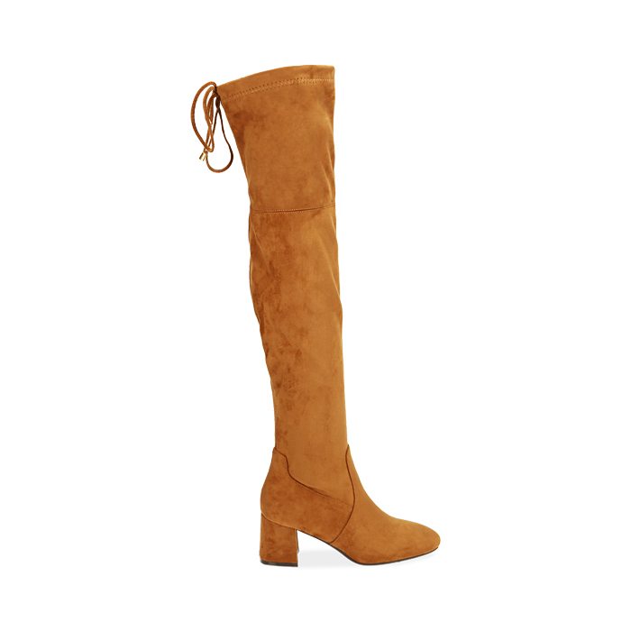 Stivali overknee cognac in microfibra, tacco 6 cm