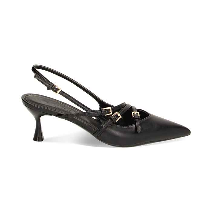 Décolleté slingback nere con fibbie, tacco 6 cm