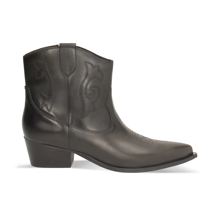 Bottines en cuir noir avec talon de 4,5 cm