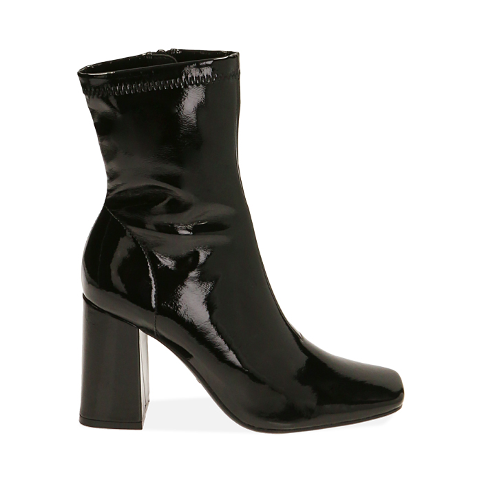 Ankle boots neri in naplack, tacco 8,5 cm 