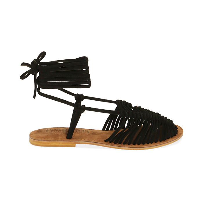 Sandali donna lace up neri in camoscio Primadonna Collection