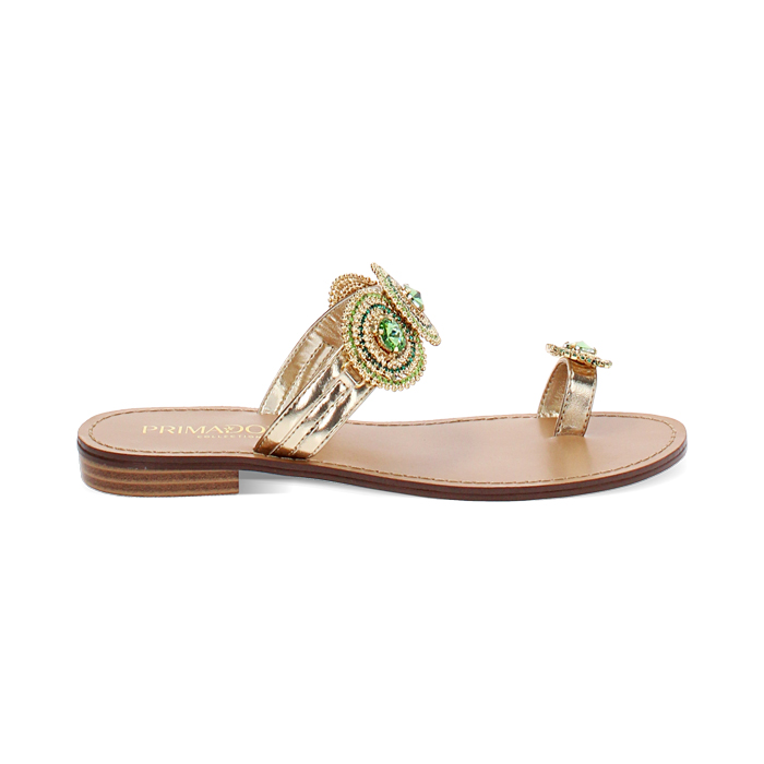 Sandales bas pour femme or vert en lamé