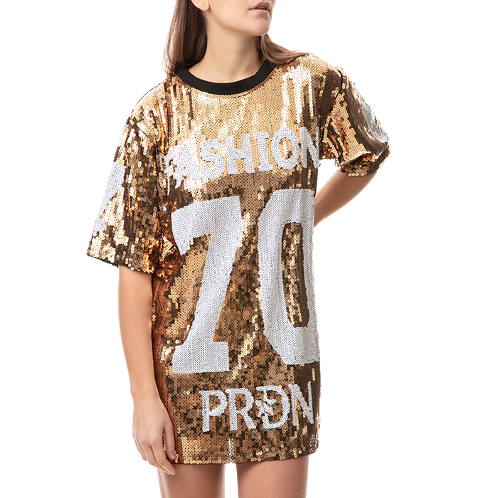 Maxi t-shirt oro sporty in paillettes