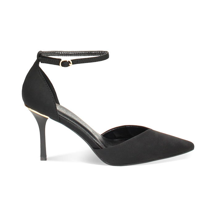 Décolleté Open shank nere in tessuto, tacco 8,5 cm