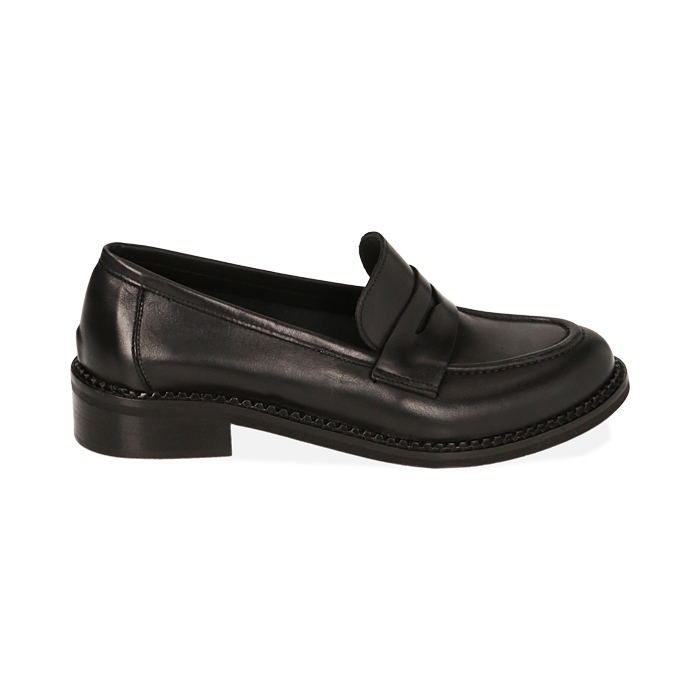 Mocassini neri flat in pelle