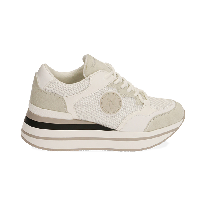 Sneakers bianche in tessuto, platform 4,5 cm 