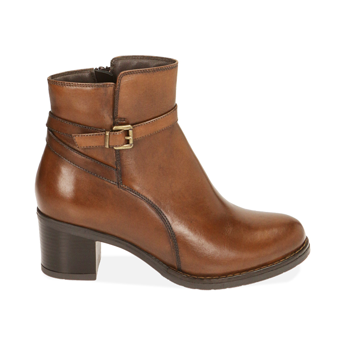 Ankle boots cognac in pelle, tacco 6 cm 