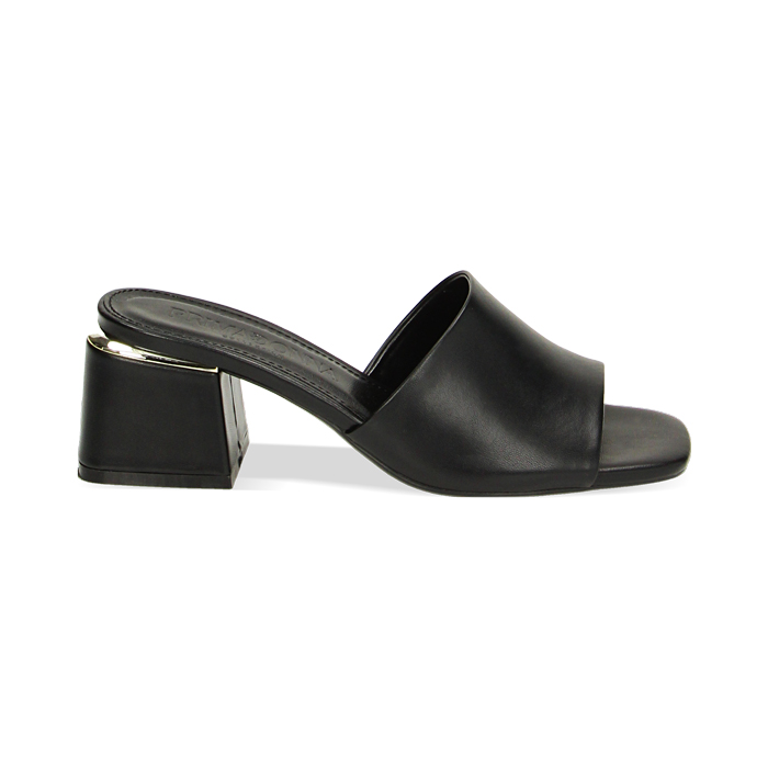 Mules Open Toe nere, tacco 6 cm