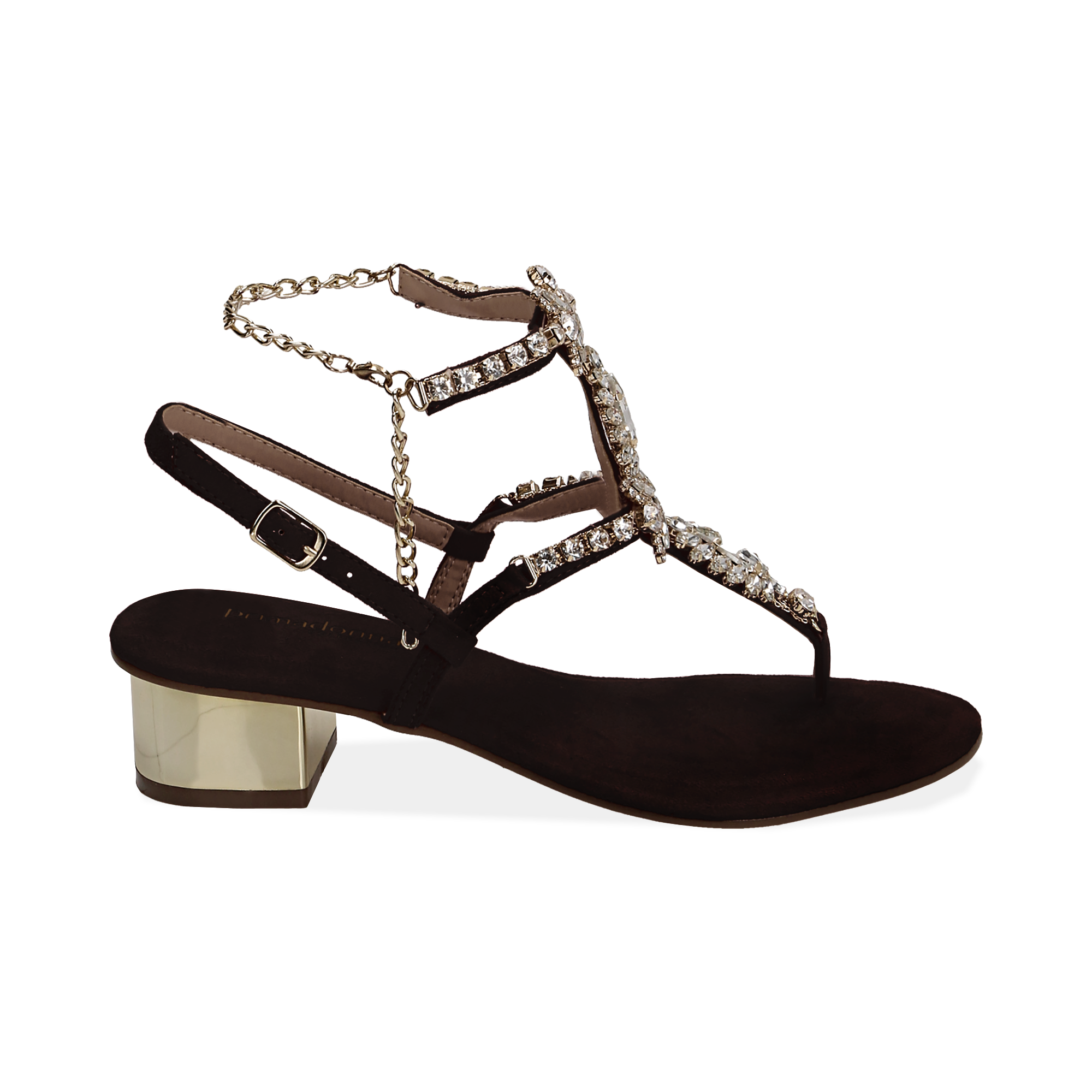 Sandali neri in microfibra con pietre, tacco 3,5 cm | Primadonna Collection