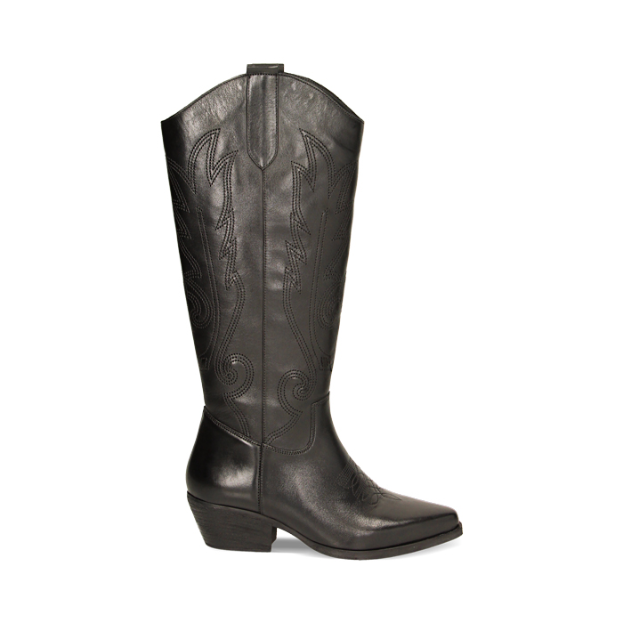 Bottes texanes noires en cuir