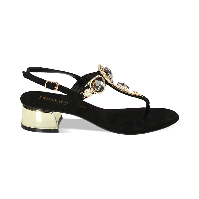 Sandales à talons noires en microfibre avec pierres