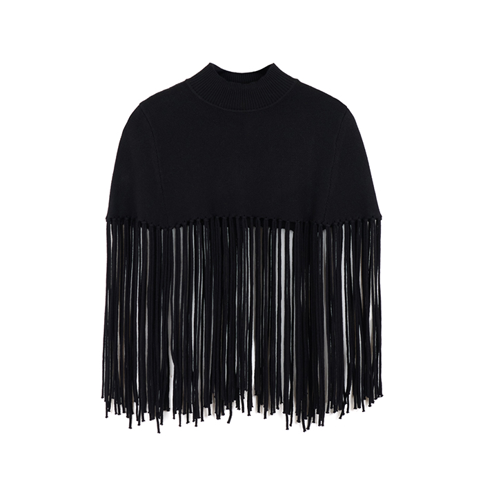 Poncho en tissu noir avec des détails sophistiqués