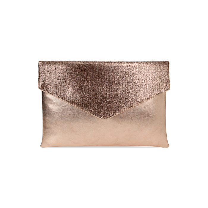 Pochette rosa-oro laminata con pietre