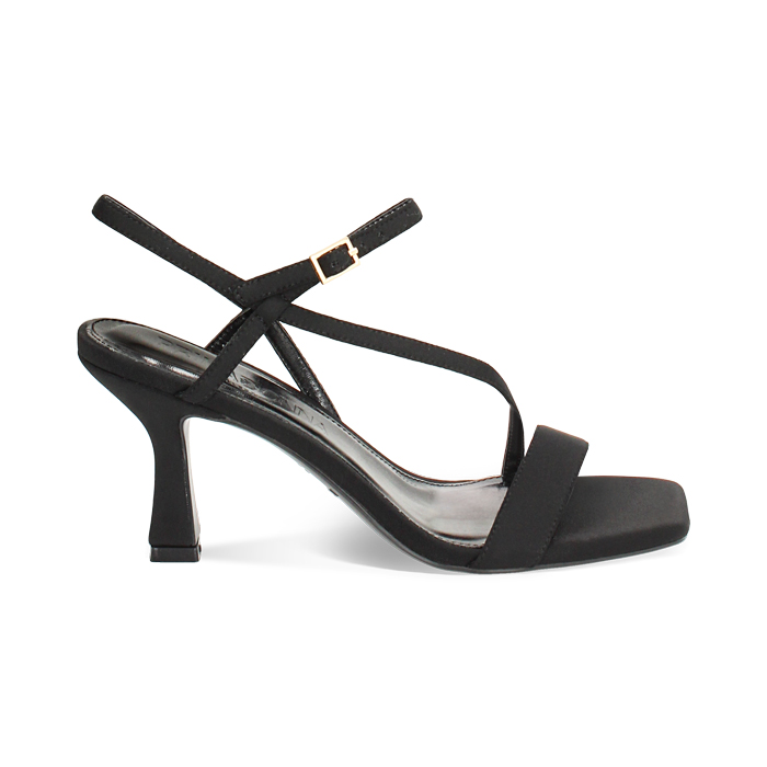 Sandale à talon femme noire en tissu