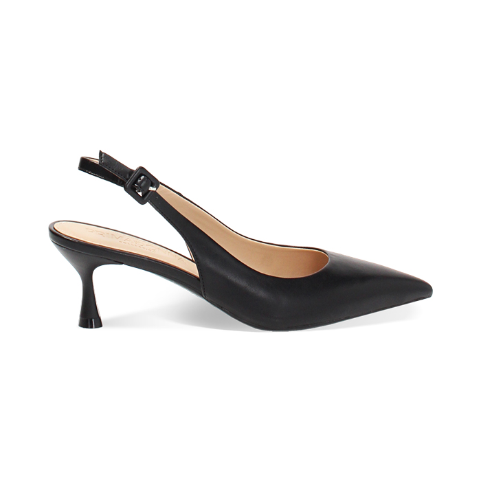 Décolleté slingback donna nere, tacco 6 cm