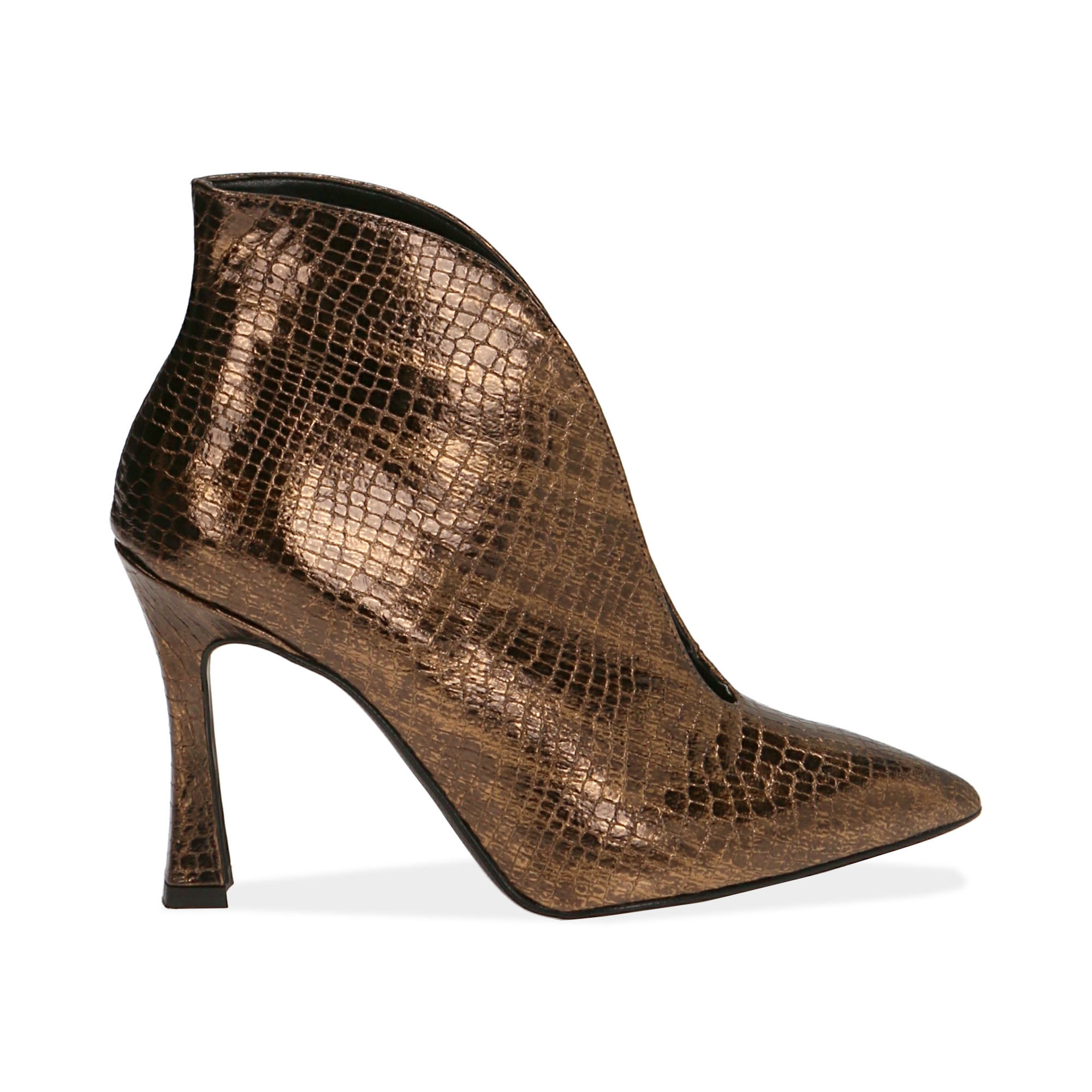 Ankle boots bronzo laminato, tacco 9,5 cm 