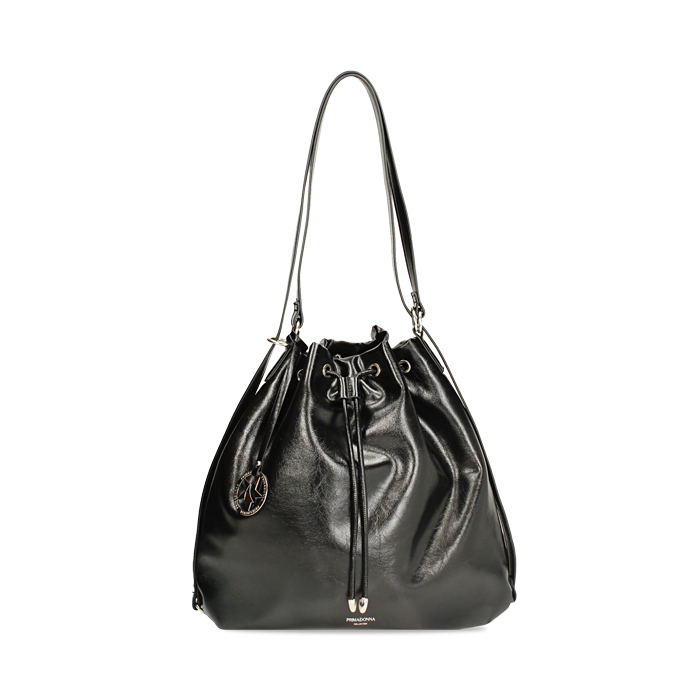 Mochila negro brillante con tres bolsillos y correa no removible