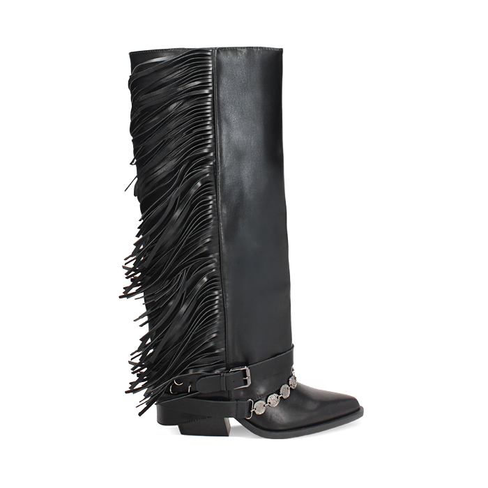 Stivali texani neri con frange