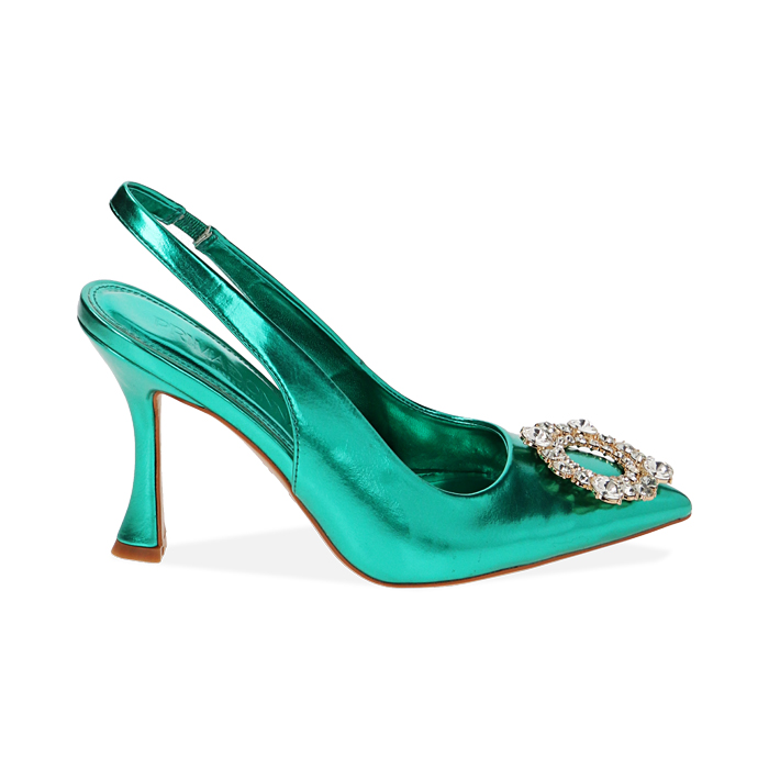 Décolleté slingback gioiello verdi, tacco 9,5 cm