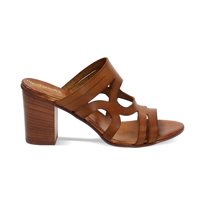 Mules open toe cognac tacco 8 cm