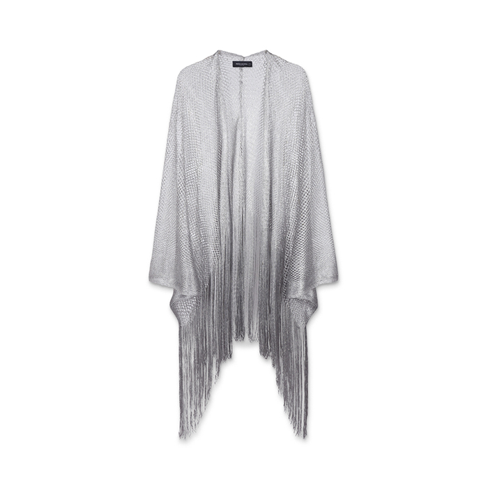 Poncho donna argento in tessuto laminato