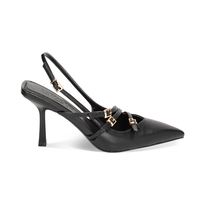 Décolleté slingback nere, tacco 8,5 cm