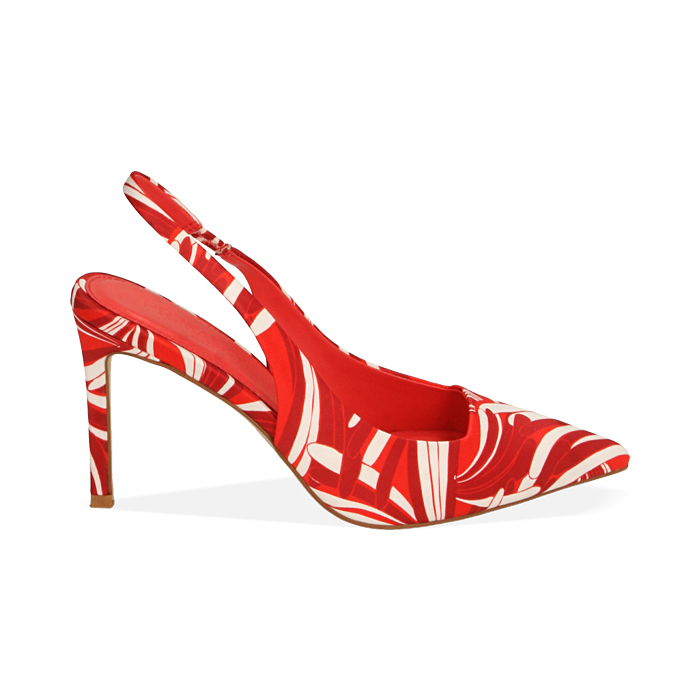Zapatos destalonados de raso rojo, tacón 10 cm