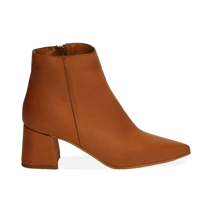 Ankle boots cognac in pelle, tacco 6 cm 