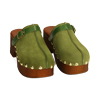 Clogs vert sauge en daim, talon 6 cm 