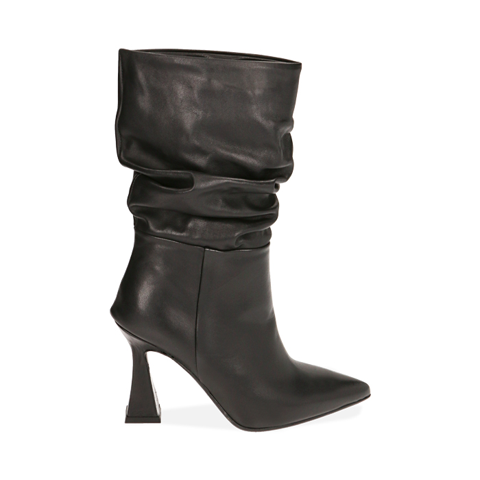 Ankle boots neri in pelle, tacco 8,5 cm 