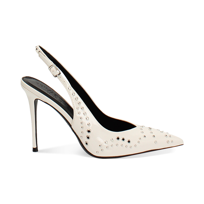 Escarpin à bride arrière crème avec talon de 10 cm pour femme