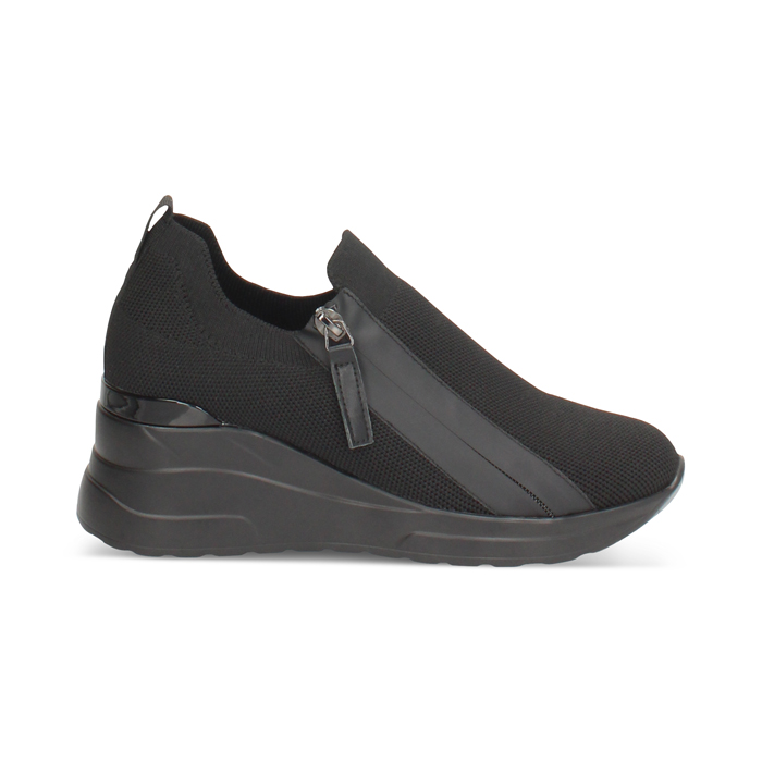 Slip on nere in tessuti con plateau di 7 cm