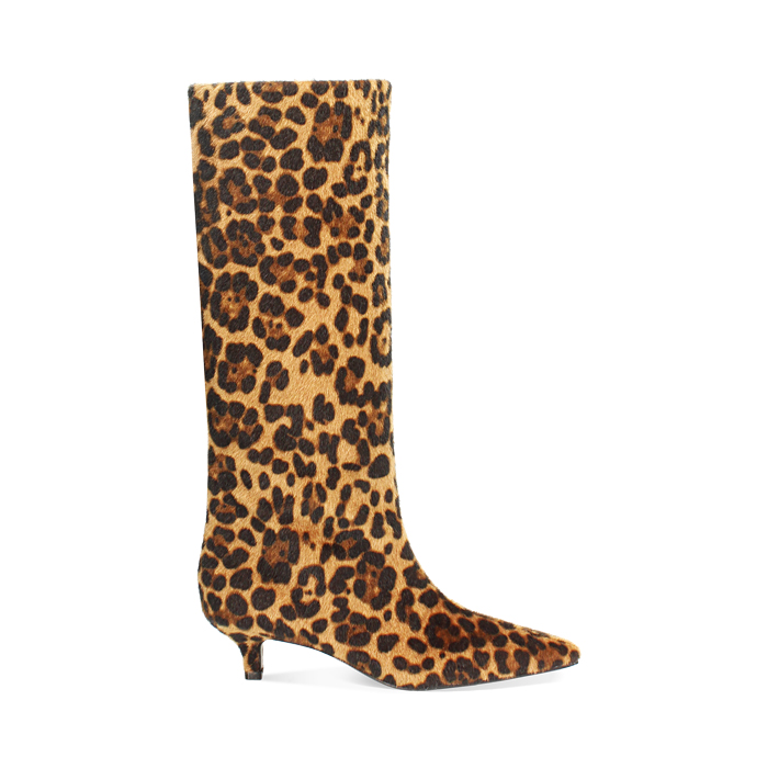 Stivali leopardati in cavallino con tacco 4,3 cm