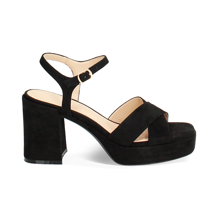 Sandale à talon femme noire avec plateau