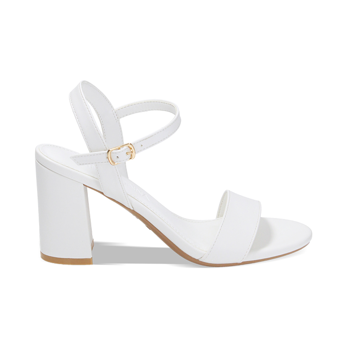 Sandali bianchi con cinturino, tacco 8 cm