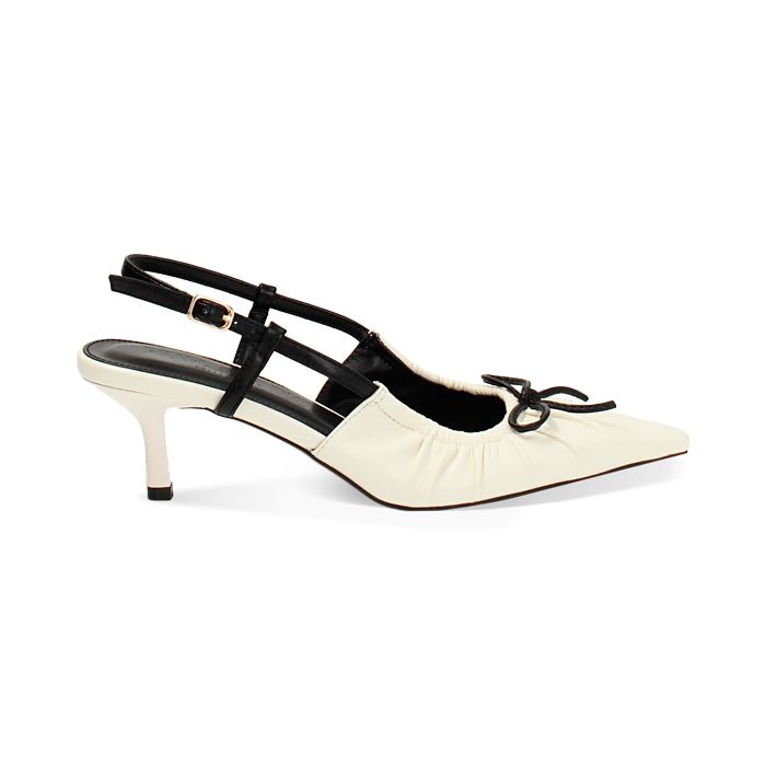 Décolleté slingback donna panna con fiocchetto