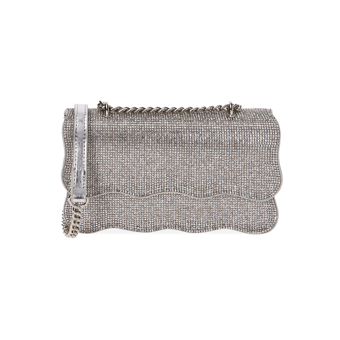 Borsa a tracolla con strass argento