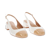 Décolleté slingback donna bianche-camel basse in vernice, tacco 4 cm