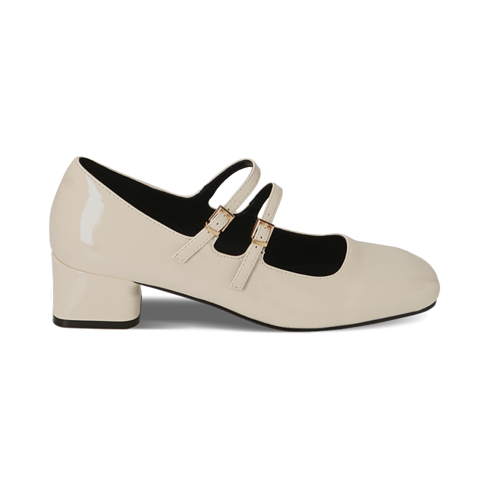 Décolleté panna in vernice, tacco 4 cm