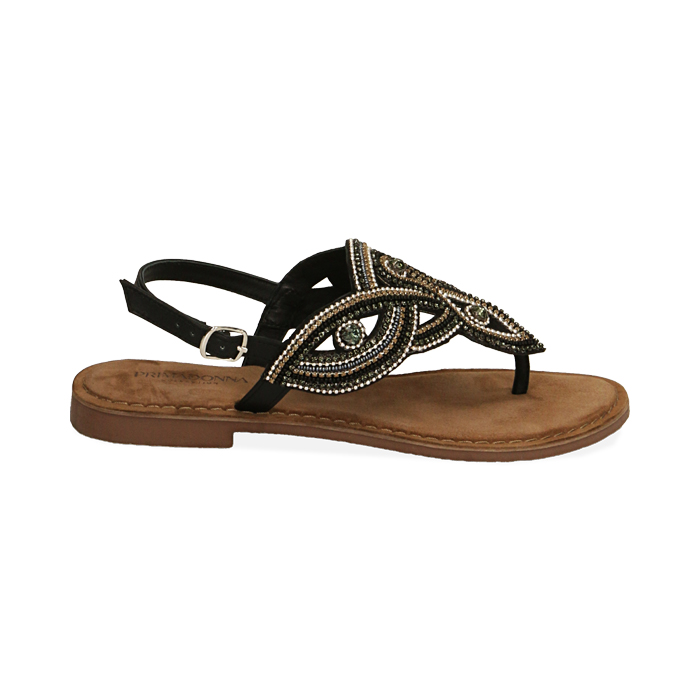 Sandales tongs noires en cuir